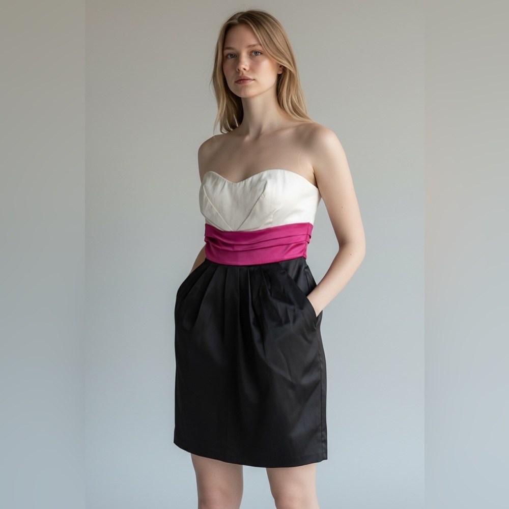 Ruby Rox Strapless Dress in Black, White, and Pink